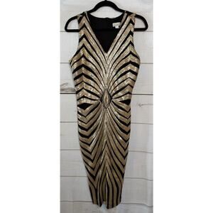Olivia Matthews Sz 8 Formal Dress Black‎ Gold Sequins Perf for Holiday Party